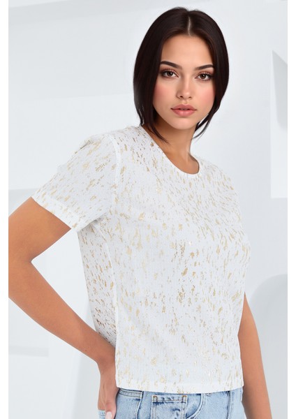 Kadın BDART Arka Baskılı Cropp Tişört Krem Doğal fiyatları