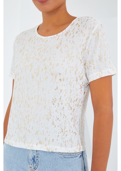 Kadın BDART Arka Baskılı Cropp Tişört Krem Doğal fırsatları