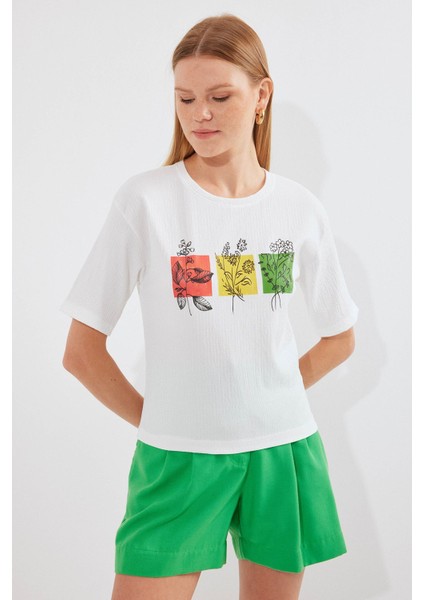 Kadın BDART Baskılı Yuvarlak Yaka T-Shirt White fiyatları