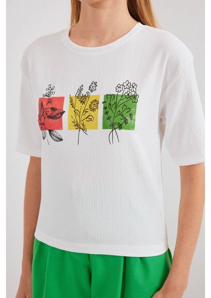 Kadın BDART Baskılı Yuvarlak Yaka T-Shirt White fırsatları