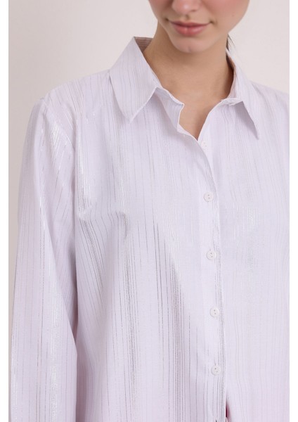 Kadın BDART Pompon Detaylı Baskılı Krepe Gömlek White modelleri