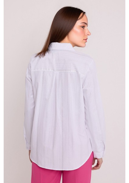 Kadın BDART Pompon Detaylı Baskılı Krepe Gömlek White fırsatları