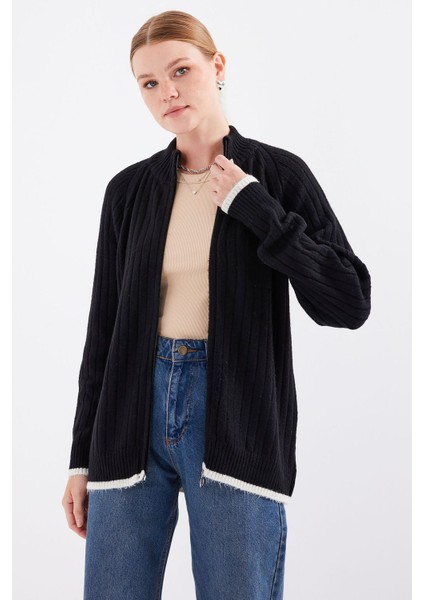 Kadın BDART Zipper Yaka Ribana Örme Kardigan Black fiyatları