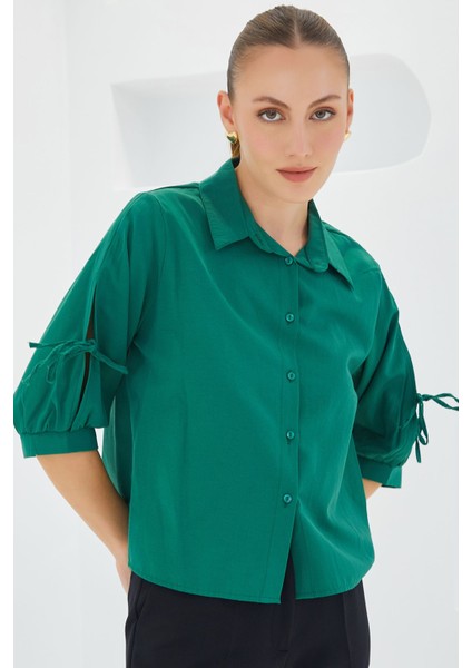 Kadın BDART Fiyonk Detaylı Kısa Gömlek Green