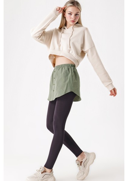 Kadın BDART Butonlu Kapüşonlu Rahat Kesim Crop Hoodie Green modelleri