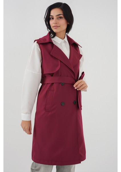 Kadın BDART Midi Şal Yaka Cep Detaylı Yelek Bordo Kırmızı fiyatları
