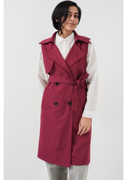 Kadın BDART Midi Şal Yaka Cep Detaylı Yelek Bordo Kırmızı modelleri