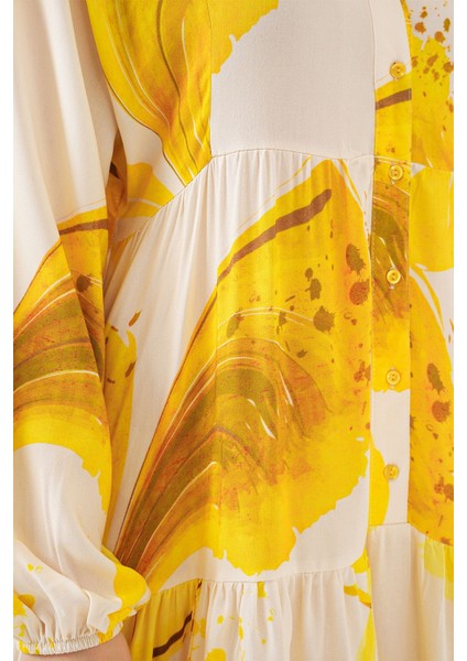 Kadın BDART Düğmeli V-Yaka Desenli Maxi Elbise Limon Sarısı indirimleri