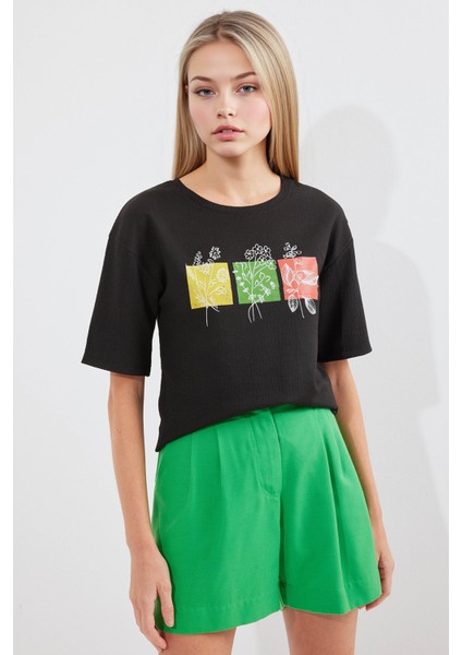 Kadın BDART Baskılı Yuvarlak Yaka T-Shirt Black fiyatları