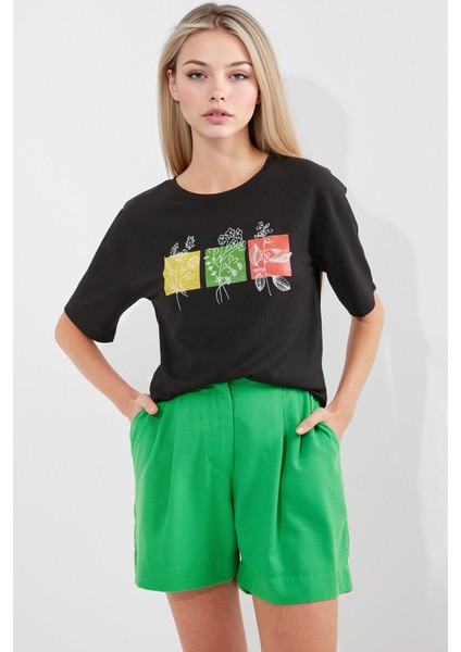 Kadın BDART Baskılı Yuvarlak Yaka T-Shirt Black fırsatları