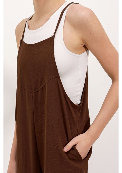 Kadın BDART Rahat Kesim Kare Yaka Geniş Paça Tulum Brown modelleri