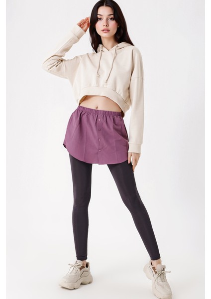 Kadın BDART Butonlu Kapüşonlu Rahat Kesim Crop Hoodie Purple modelleri