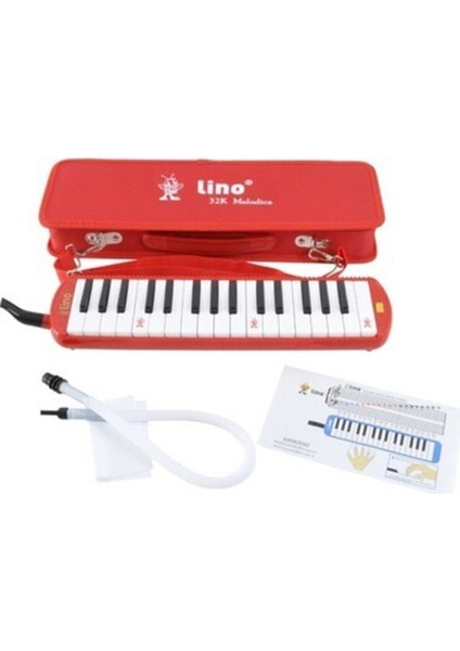 Kırmızı Melodika 32 Tuşlu Özel Sert Çantalı-Ağızlık-Hortum Set