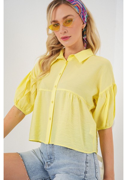 Kadın BDART Bol Kesim Düğmeli Kısa Gömlek Limon Sarısı modelleri