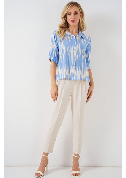 Kadın BDART Düğmeli Desenli Kısa Gömlek Maya Mavisi fiyatları