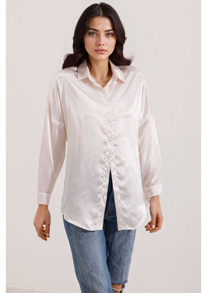 Kadın BDART Düğmeli Oversize Saten Gömlek Natural fiyatları