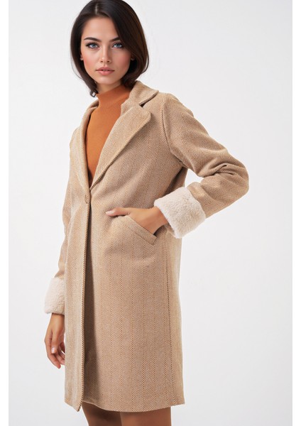 Kadın BDART Düğmeli Çift Cepli Uzun Kaşe Kaban Deve Kahvesi fırsatları