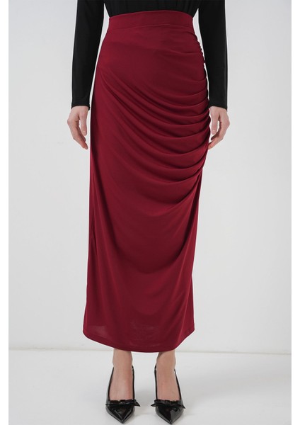 Kadın BDART Kaplamalı Fitted Midi Jersey Etek Bordo Kırmızı modelleri