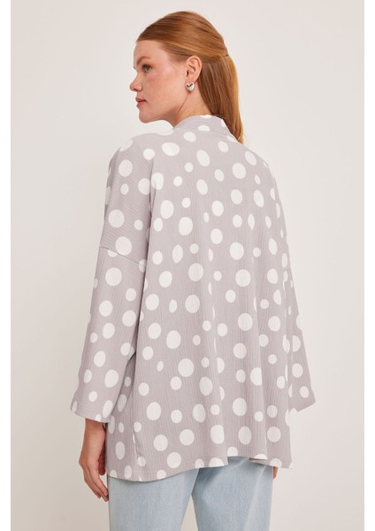 Kadın BDART Dokulu Rahat Fit Şal Yaka Kimono Grey fırsatları