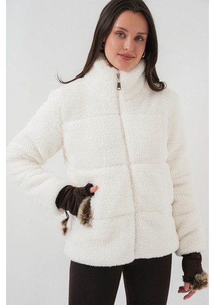 Kadın BDART Kalın Peluş Yapay Kürk Ceket Yaka Manto White fırsatları