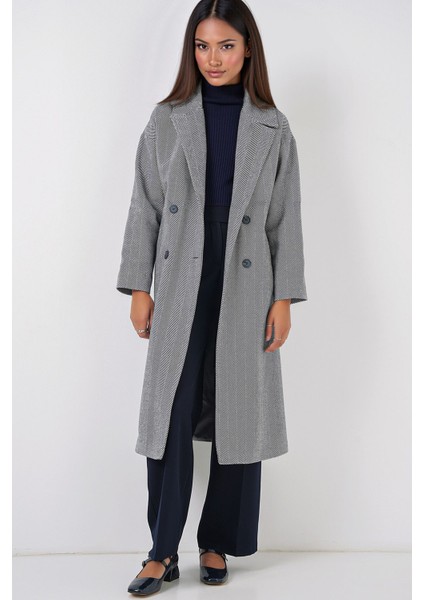 Kadın BDART Oversize Çift Düğmeli Herringbone Palto Lacivert modelleri