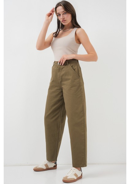 Kadın BDART Yüksek Bel Bol Kesim Düz Paça Denim Jean Green