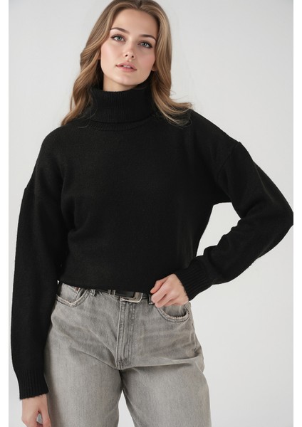 Kadın BDART Oversized Ribanalı Yüksek Yaka Kazak Black modelleri