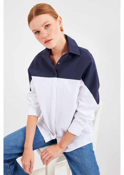 Kadın BDART Büyük Beden İki Renkli Poplin Gömlek Blue fiyatları