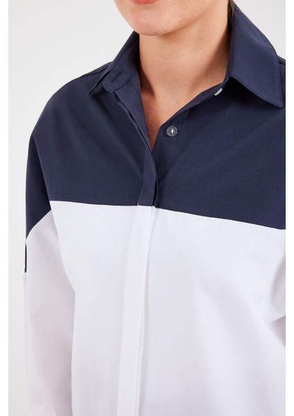 Kadın BDART Büyük Beden İki Renkli Poplin Gömlek Blue