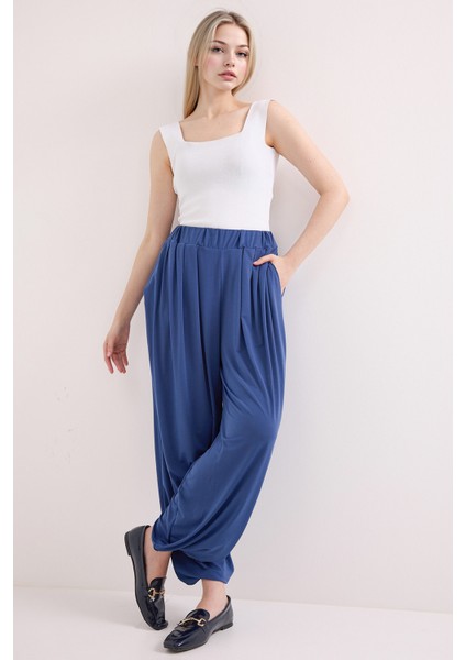 Kadın BDART Geniş Paça Pileli İpli Pantolon Gece Mavisi modelleri