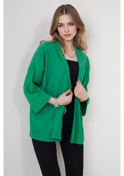 Kadın BDART Dokulu Rahat Fit Şal Yaka Kimono Yeşil modelleri
