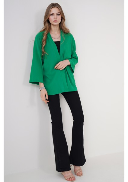 Kadın BDART Dokulu Rahat Fit Şal Yaka Kimono Yeşil fırsatları