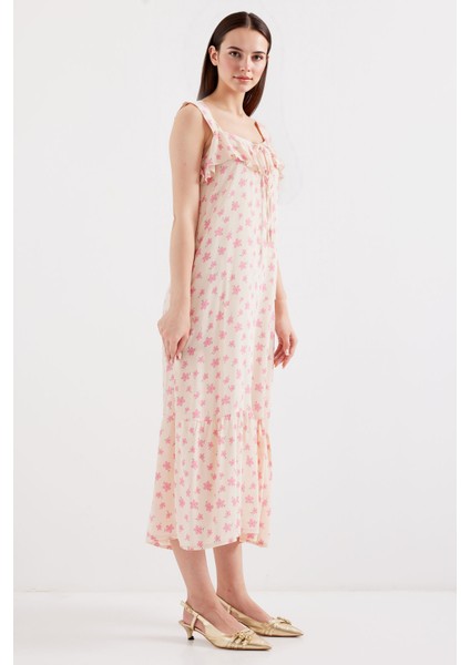 Kadın BDART Kare Yaka ve Volan Detaylı Maxi Elbise Karanfil Pembesi fırsatları