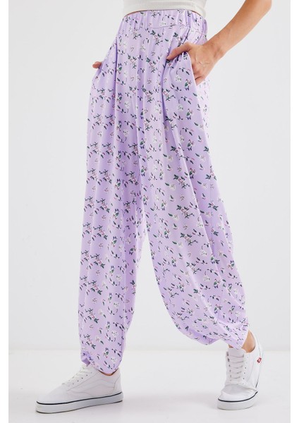 Kadın BDART Çiçek Desenli Geniş Paça Rahat Pantolon Purple modelleri