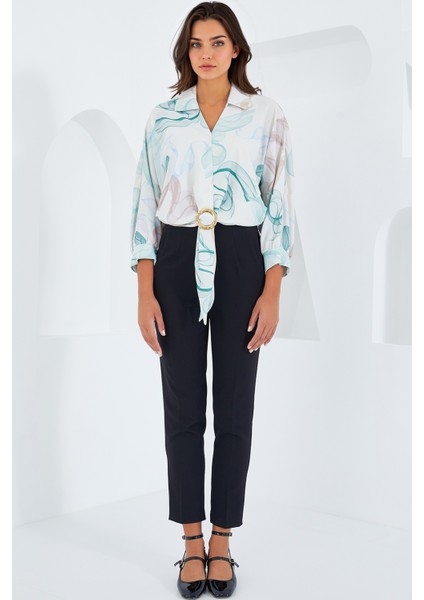 Kadın BDART Pompom Detaylı Desenli Kısa Gömlek Nane Yeşili fiyatları