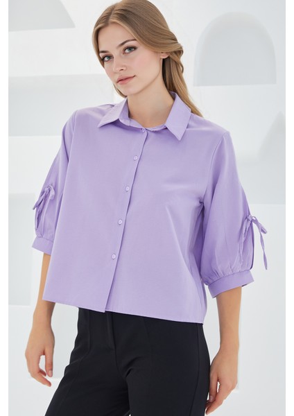 Kadın BDART Fiyonk Detaylı Kısa Gömlek Lila Mor modelleri