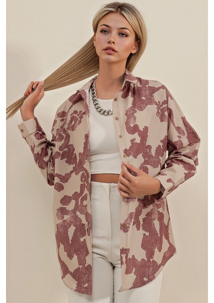 Kadın BDART Büyük Beden Düğmeli Uzun Kol Gömlek Pink fırsatları