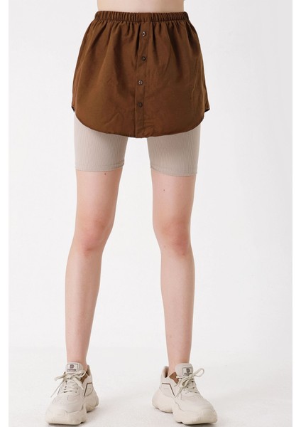 Kadın BDART Butonlu Kapüşonlu Rahat Kesim Crop Hoodie Brown fiyatları