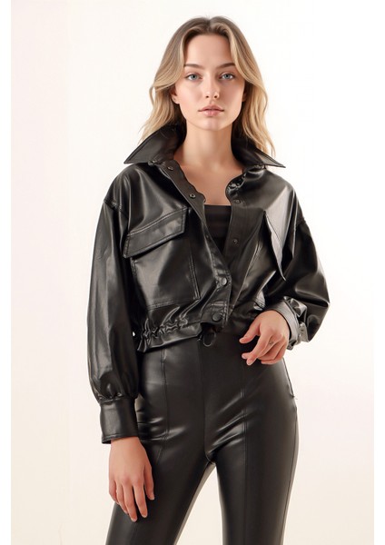 Kadın BDART Pomponlu Düz Deri Kısa Ceket Black fiyatları
