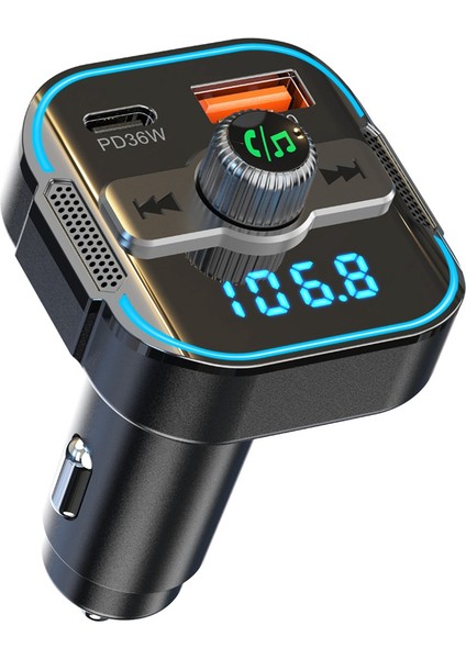 Bluetooth 5.3 Araç Adaptörü Pd+Qc3.0, Fm Vericisi ve Hızlı Araç Şarj Cihazı, Kablosuz Araç Radyo Adaptörü Eller Serbest Kiti (Yurt Dışından)