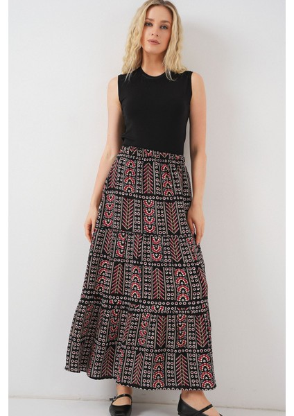 Kadın BDART Desenli Maxi Etek Black