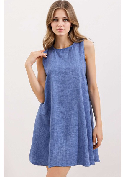 Kadın BDART Keten Karışımlı A-Form Mini Elbise Maya Mavisi fiyatları