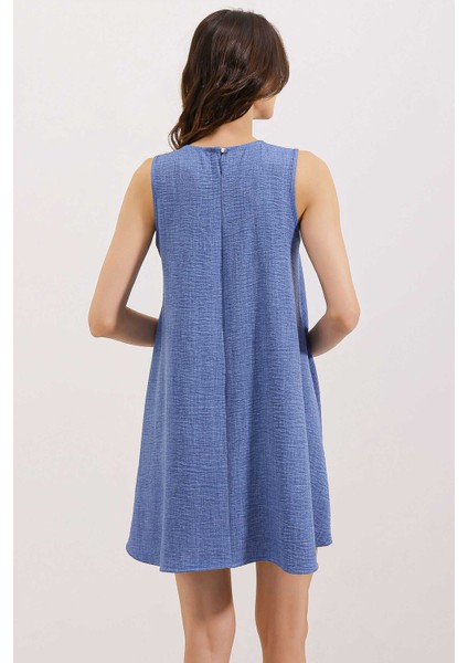 Kadın BDART Keten Karışımlı A-Form Mini Elbise Maya Mavisi indirimleri
