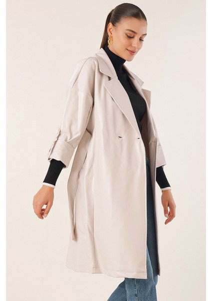 Kadın BDART Bağcıklı Suni Deri Trençkot Fildişi Doğal modelleri