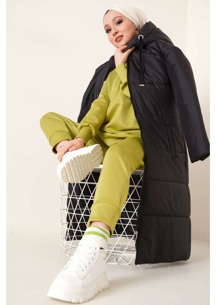 Kadın BDART Kapüşonlu Uzun Şişme Mont Black fiyatları