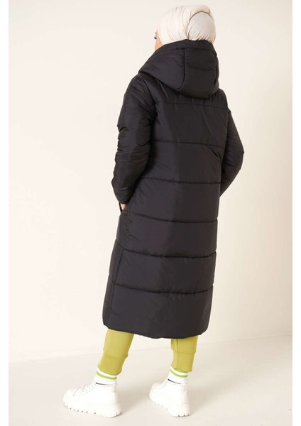 Kadın BDART Kapüşonlu Uzun Şişme Mont Black modelleri