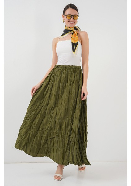 Kadın BDART Astarlı Dokulu Maxi Etek Haki Yeşil