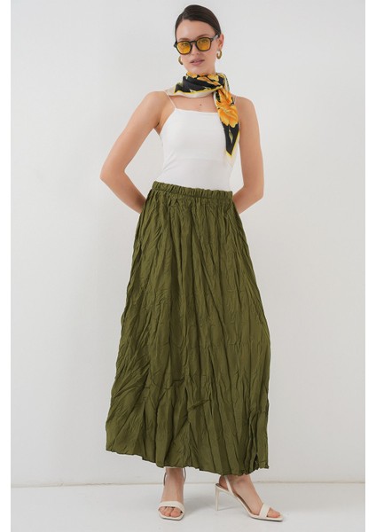 Kadın BDART Astarlı Dokulu Maxi Etek Haki Yeşil modelleri