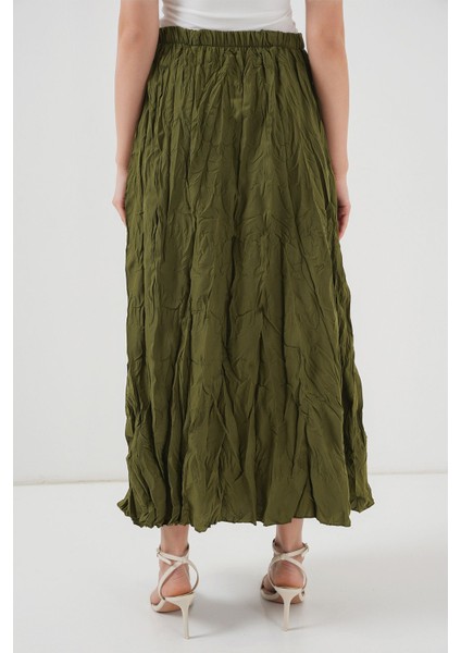 Kadın BDART Astarlı Dokulu Maxi Etek Haki Yeşil