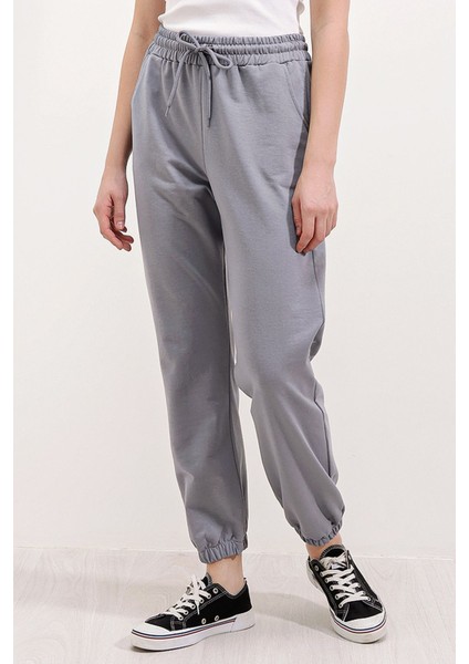 Kadın BDART Cep Detaylı Rahat Kesim Elastik Bel Eşofman Grey